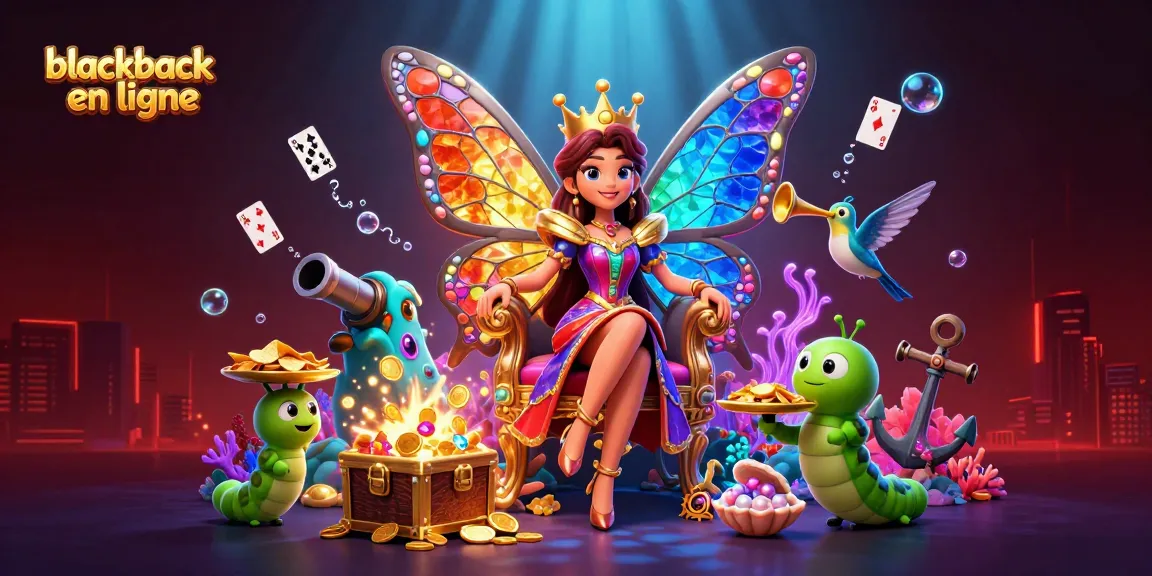 Jouez à blackjack en ligne avec des illustrations colorées et dynamiques sur un fond vibrant.