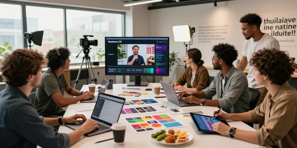 Creative team using seedance 2.0 for video production in a bright studio
