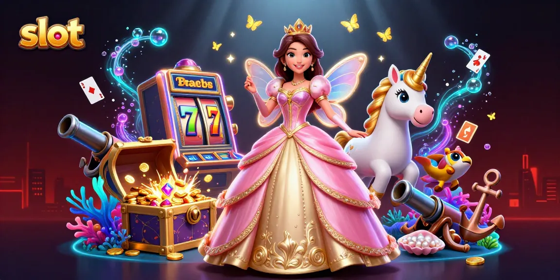 Spin the slot reels and win big with this vibrant casino-themed illustration featuring magical elements.