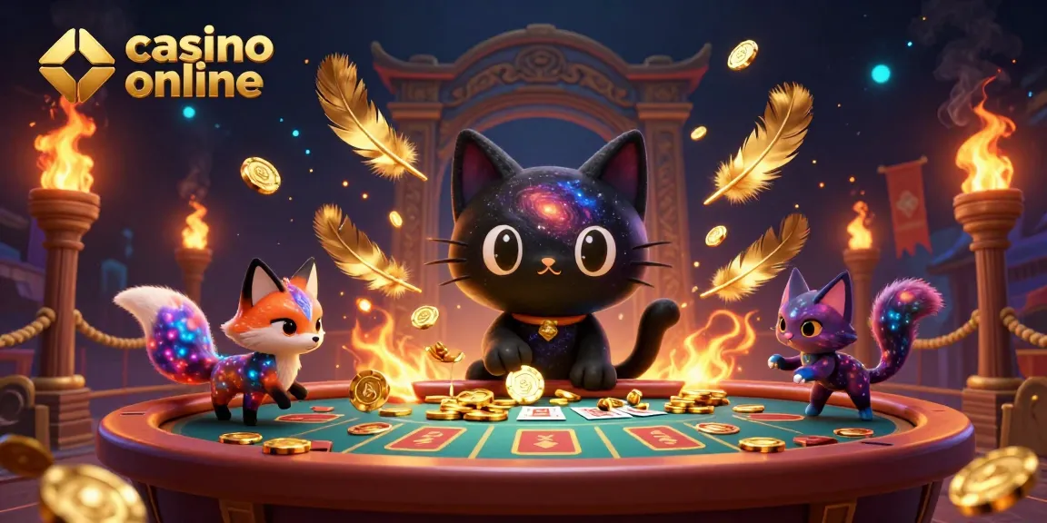 I migliori giochi di casino online presentati da un gatto buco nero e una volpe nebula in un vivace casinò
