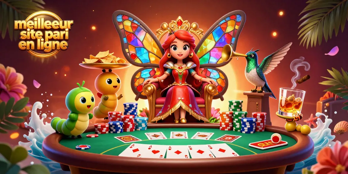 Placer des paris sportifs sur le meilleur site pari en ligne avec une reine papillon et des éléments de poker.
