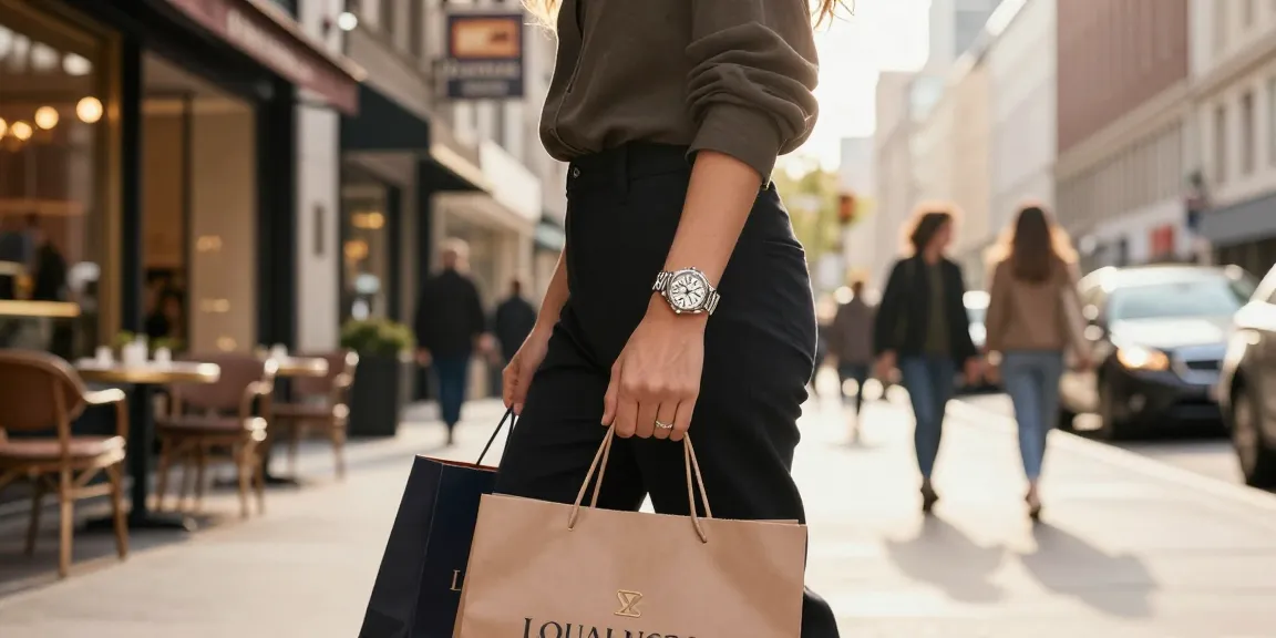 Stylish individual showcasing a replica watch in a bustling city, reflecting modern luxury.