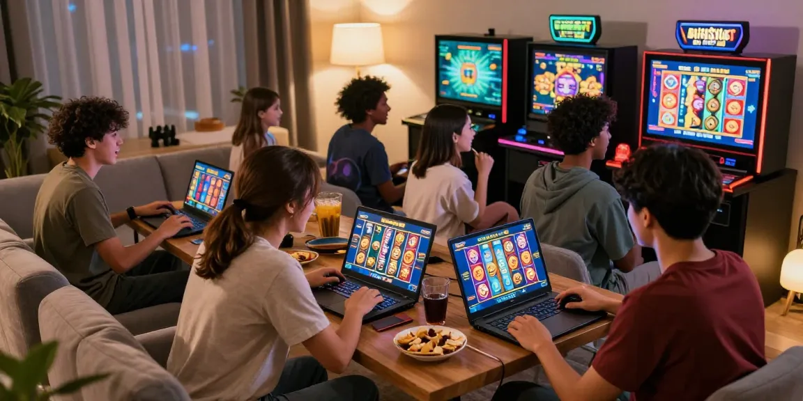 Players enjoying a thrilling gaming night on slot depo 1k with vibrant graphics and snacks.