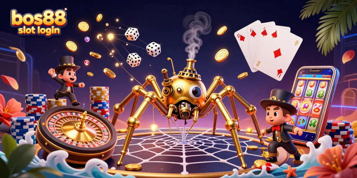 Experience the excitement of bos88 slot login with a vibrant 3D casino scene full of action.