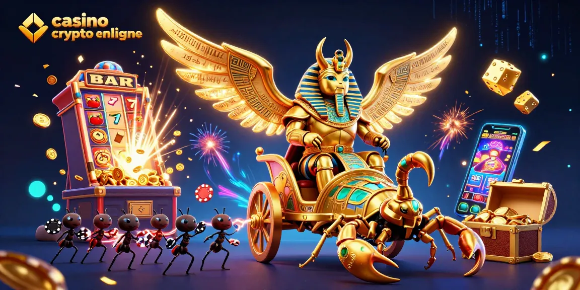 Gagnez facilement sur un casino crypto en ligne avec une scène dynamique et colorée illustrant des personnages et jeux captivants.