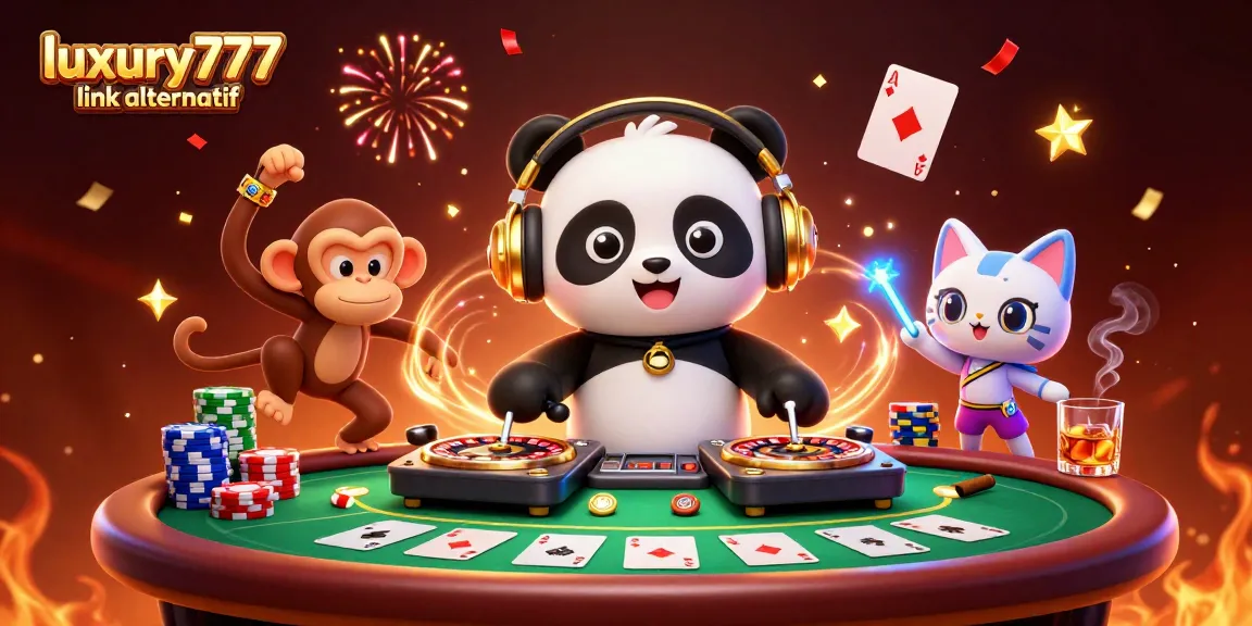 Experience luxury777 link alternatif in a vibrant, animated casino scene with characters celebrating.