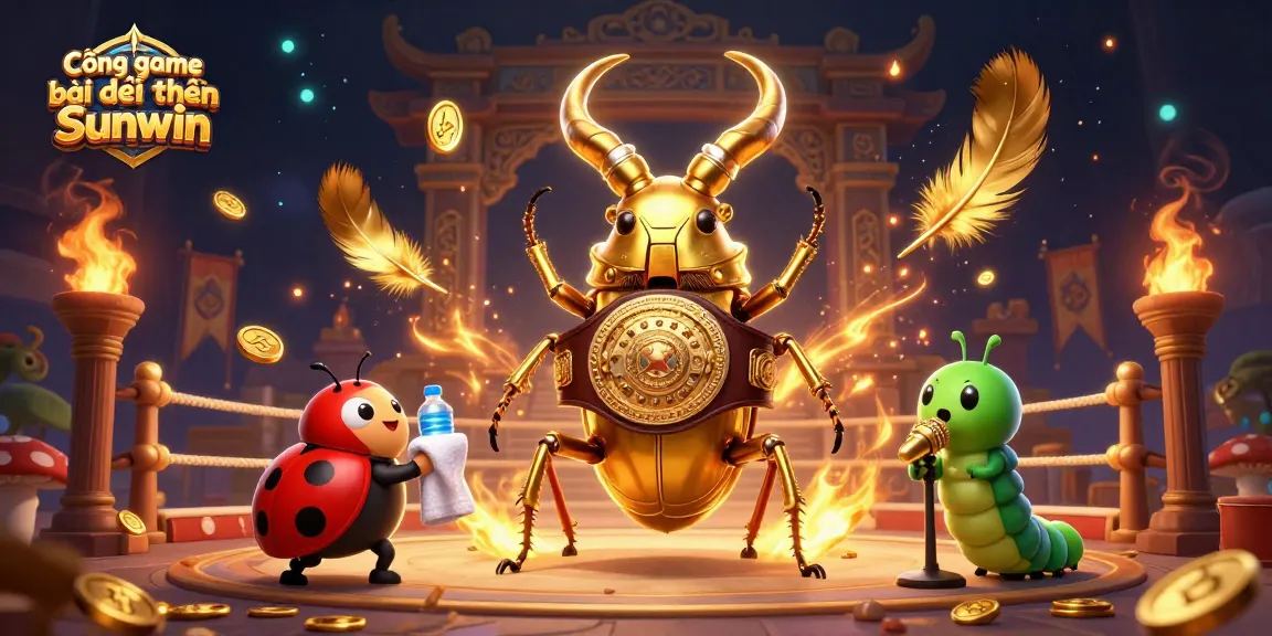 Cổng game bài đổi thưởng Sunwin showcases vibrant casino-themed 3D illustration with unique characters and dynamic elements.