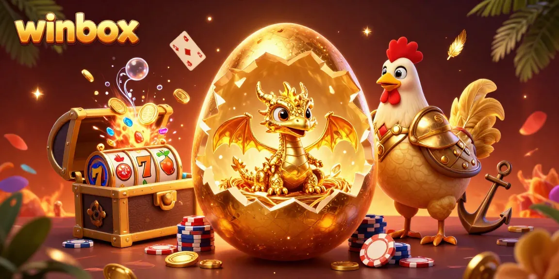 Winbox features a golden dragon amidst colorful poker chips in a vibrant casino scene.