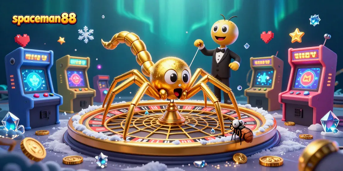 Place bets with spaceman88 in a thrilling casino scene featuring roulette and arcade games.