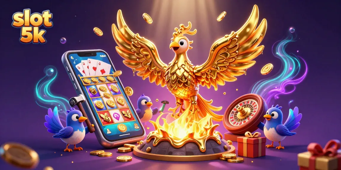 Experience thrilling wins with slot 5k's vibrant 3D phoenix and gaming scene.